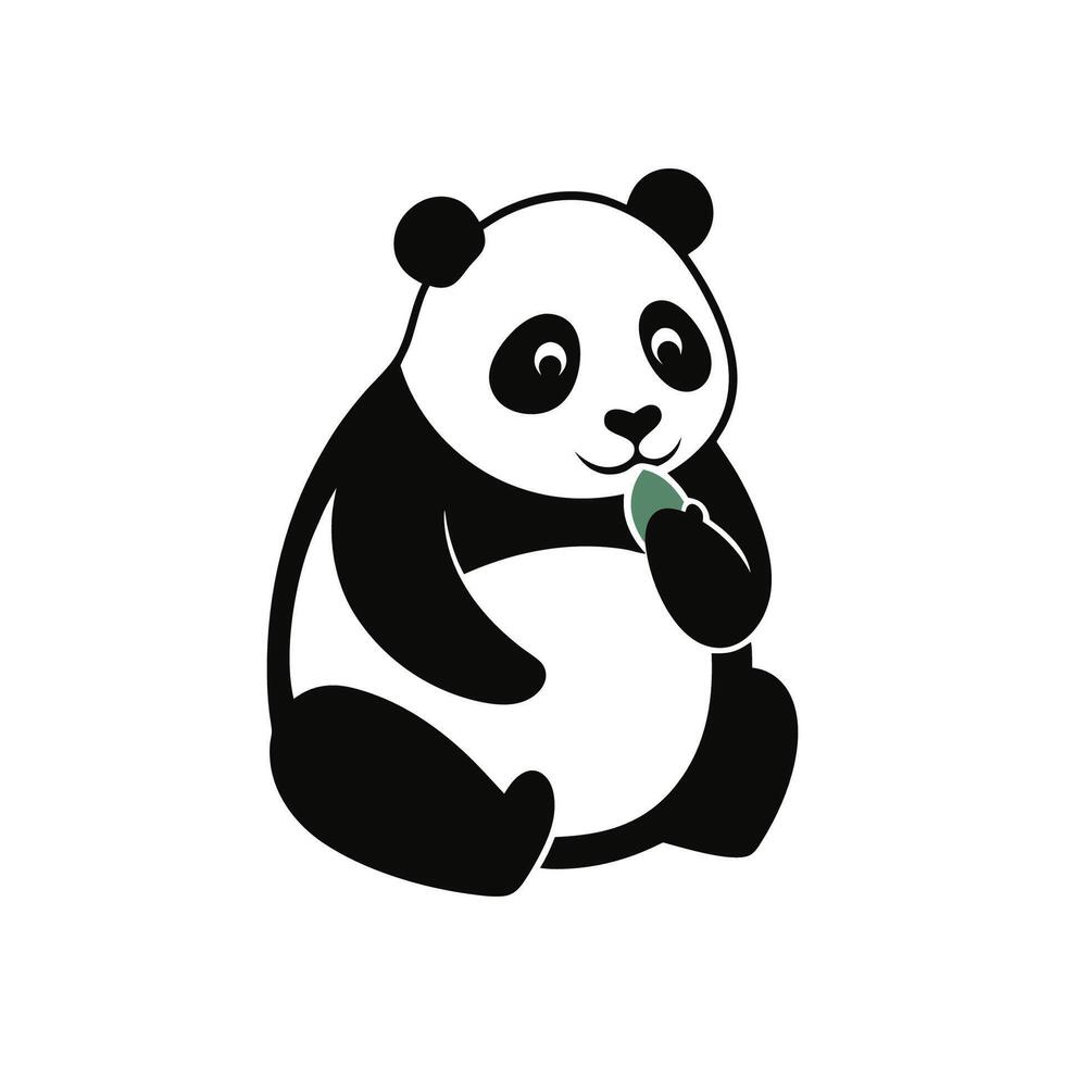 A panda is sitting down and eating a green leaf vector