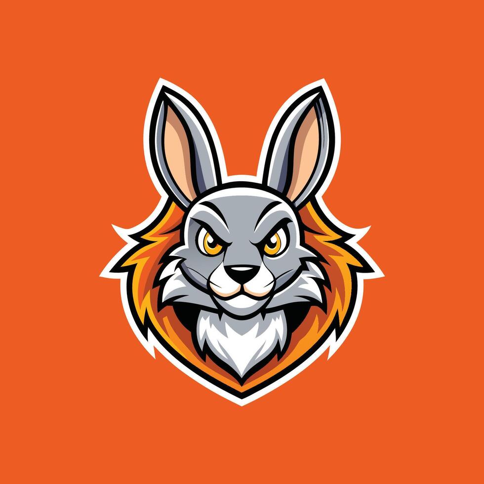 An angry rabbit head on an orange background vector