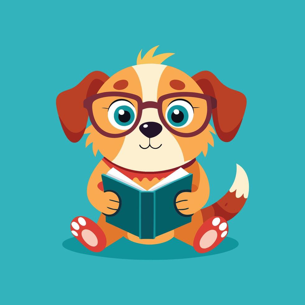 A cartoon dog wearing glasses and reading a book vector