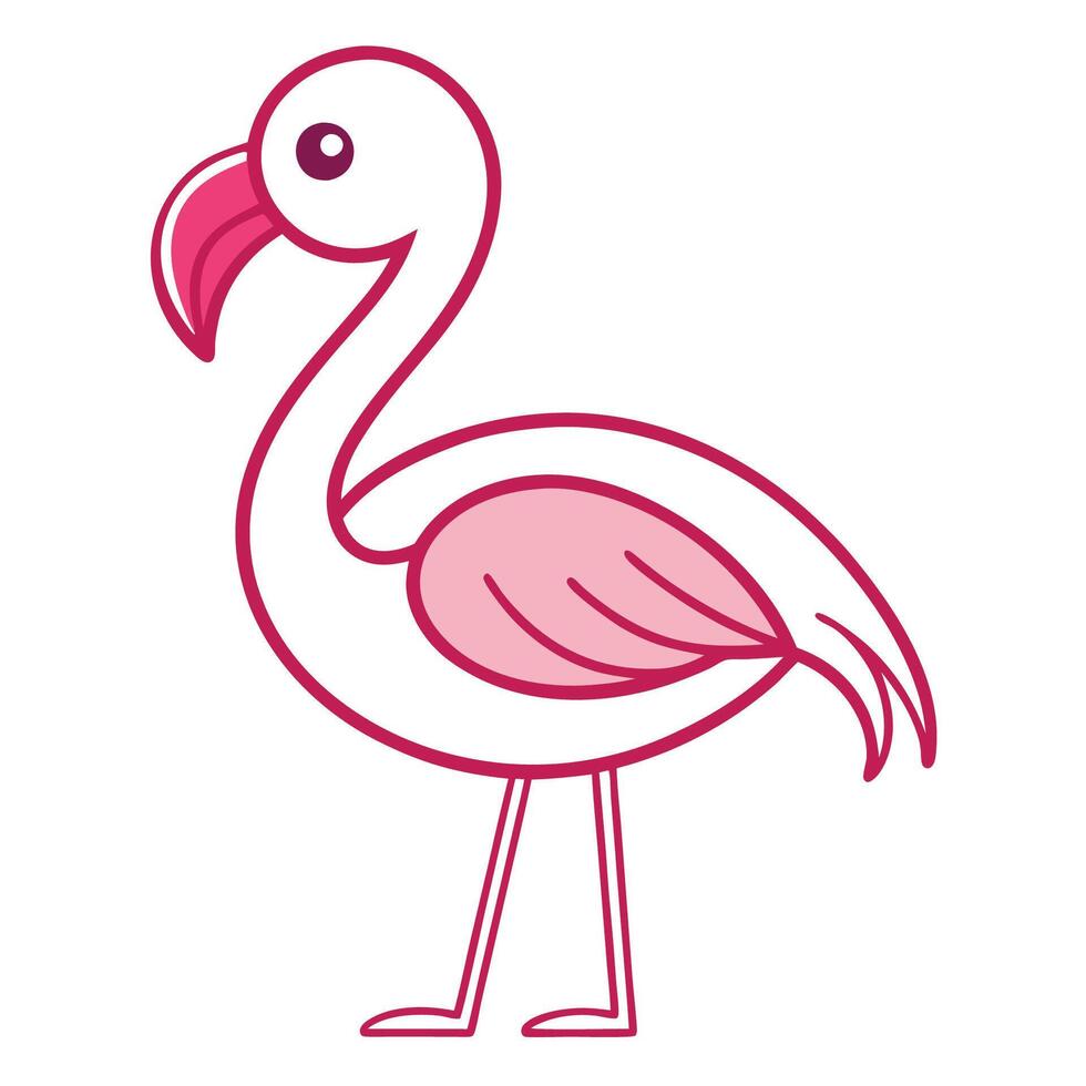 A pink flamingo standing on a white background vector