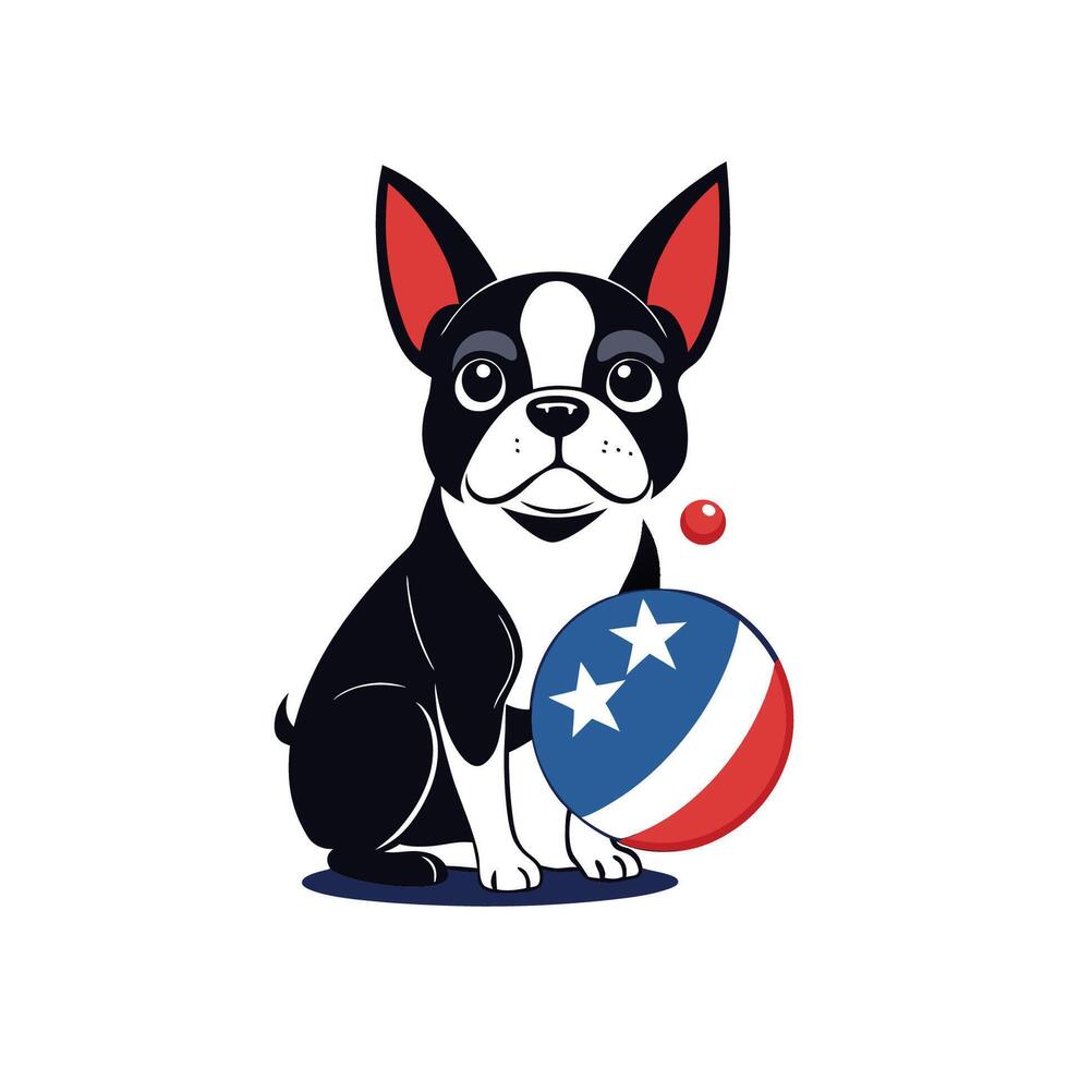 A cartoon dog with an american flag ball vector