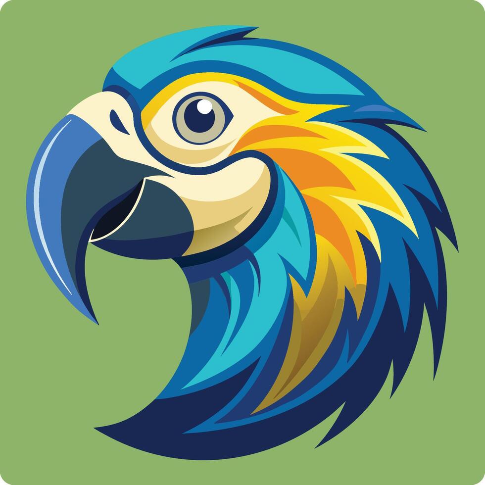 A colorful parrot head with a green background vector