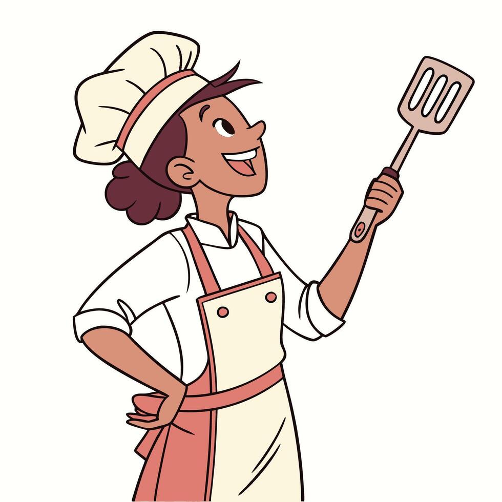 A cartoon woman in an apron holding a spatula vector