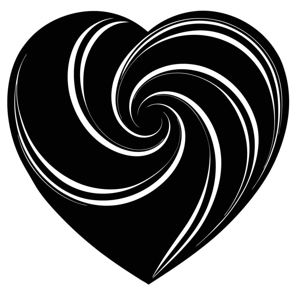 A black and white heart with swirls vector