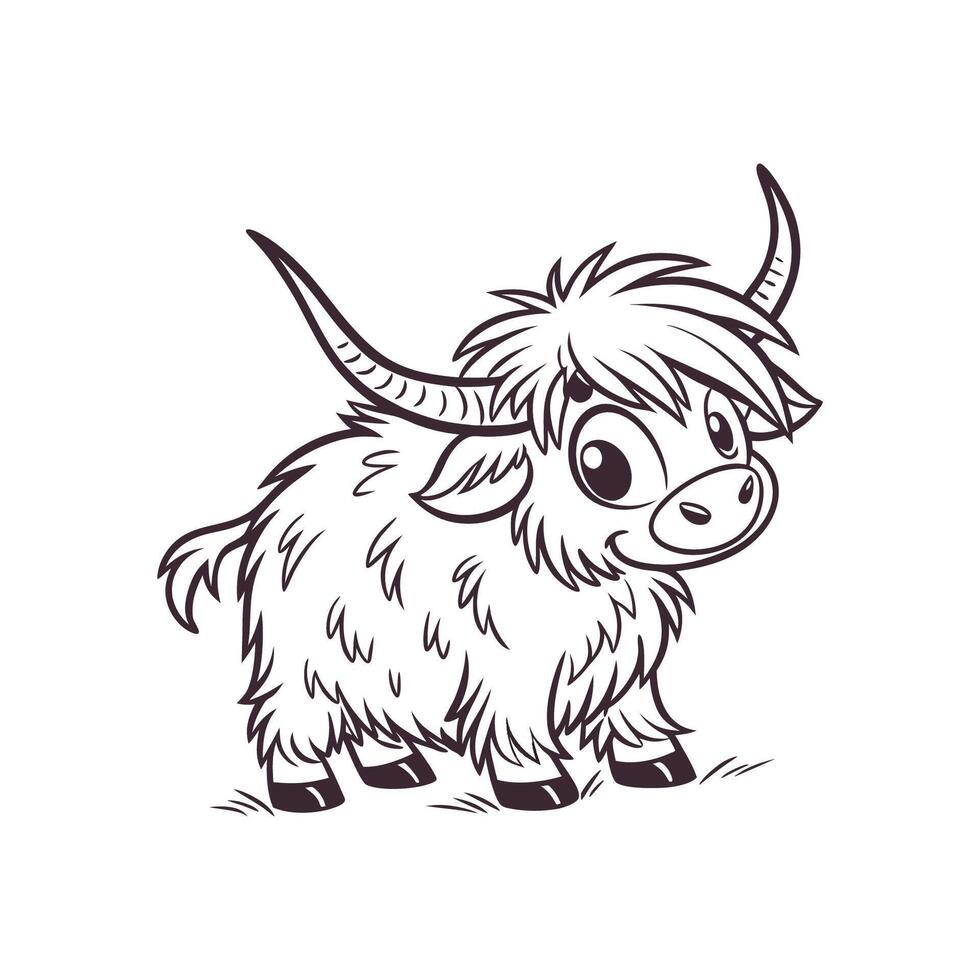 A cartoon highland cow with horns vector