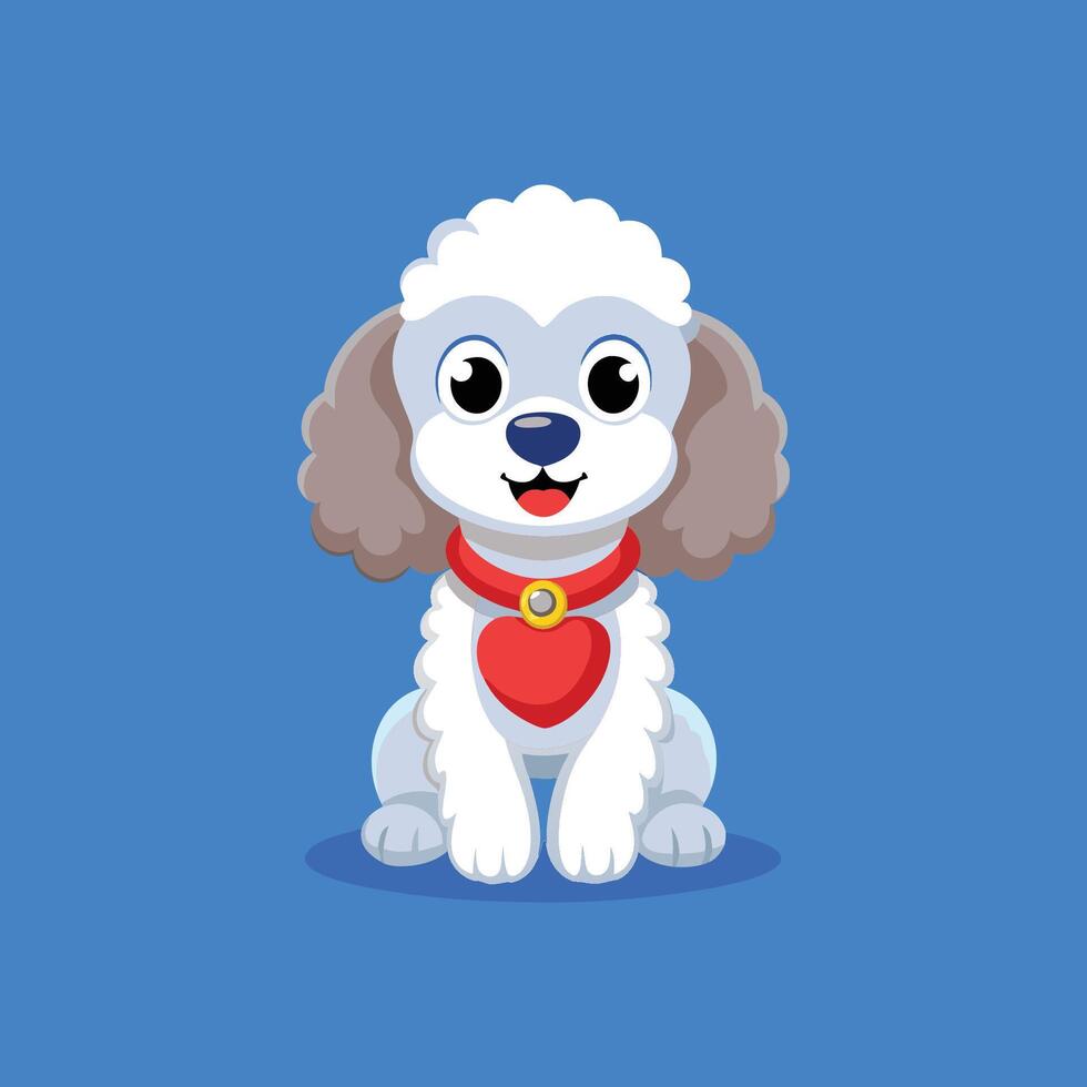 A cartoon poodle dog with a red heart collar vector