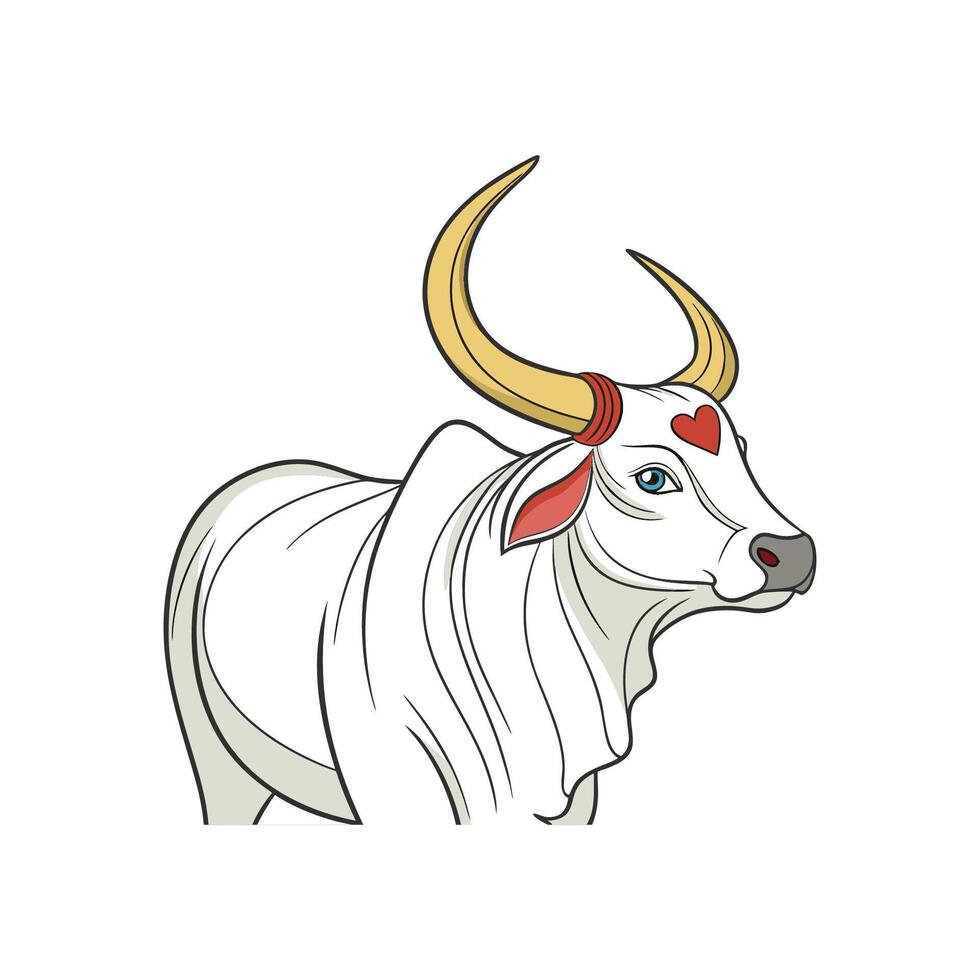 A white bull with horns and a red heart vector