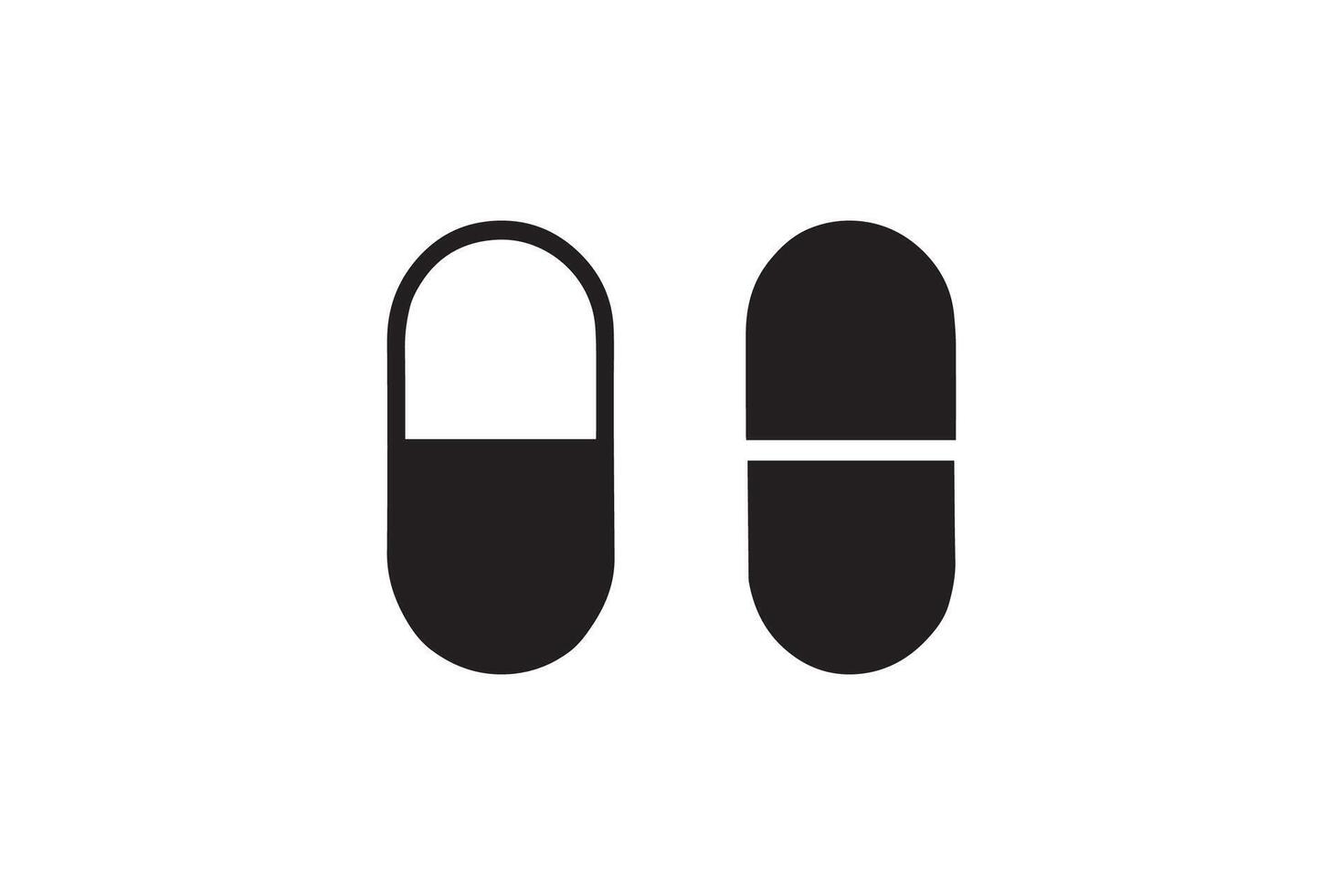 Two pills are shown in black and white vector