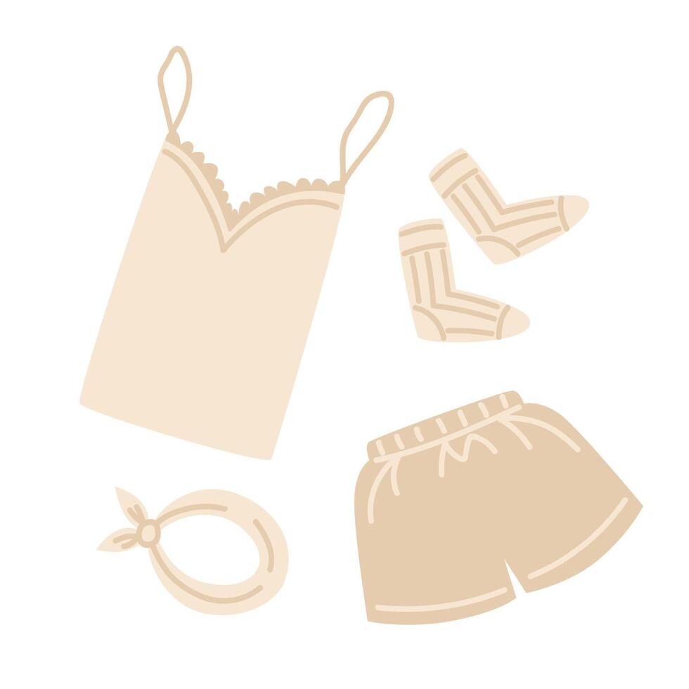 Women's Pajama Set with Tank Top, Shorts, Socks, and Headband vector
