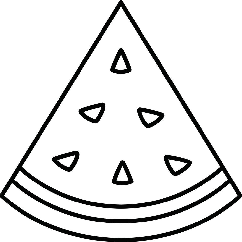 Watermelon slice black and white line drawing. vector