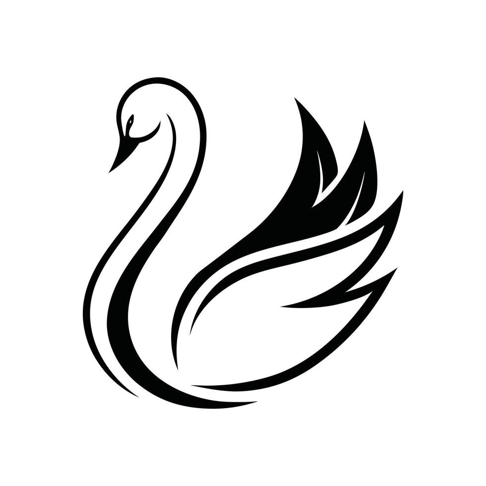 Elegant Swan Silhouette Black and White Icon. vector