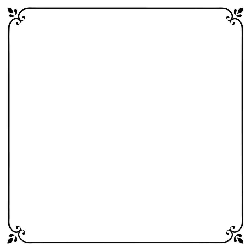 Delicate floral cosmos black and white square frame illustration. vector