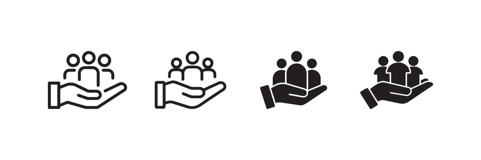 Community Support Icon Set Helping Hand with People in Outline and Solid Styles vector