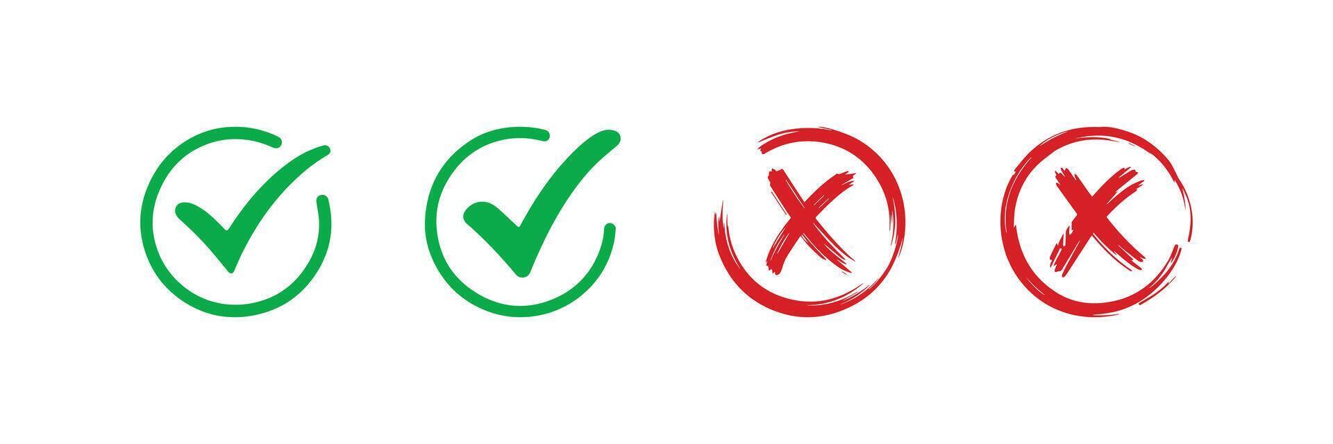 Green Checkmark and Red Cross Icon Set for Success and Error Indicators vector