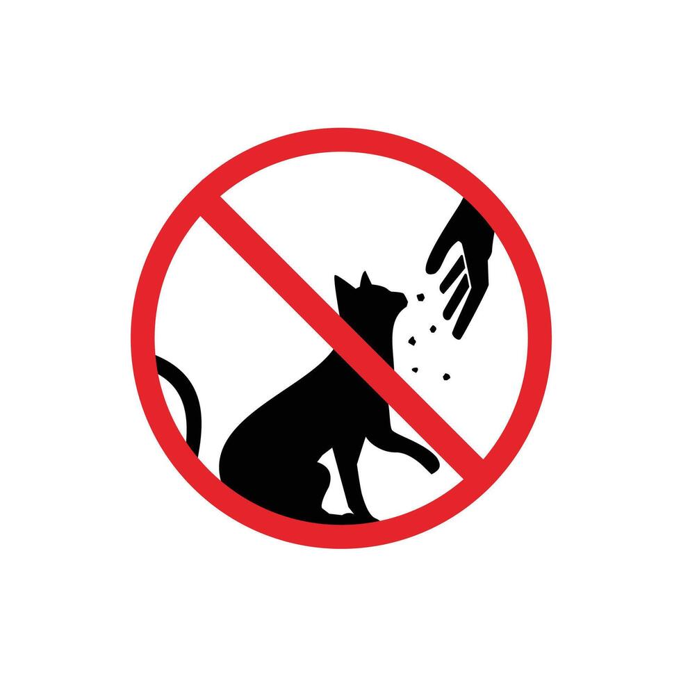 prohibited and dangerous signs. do not feed cats. forbidden to feed animals vector