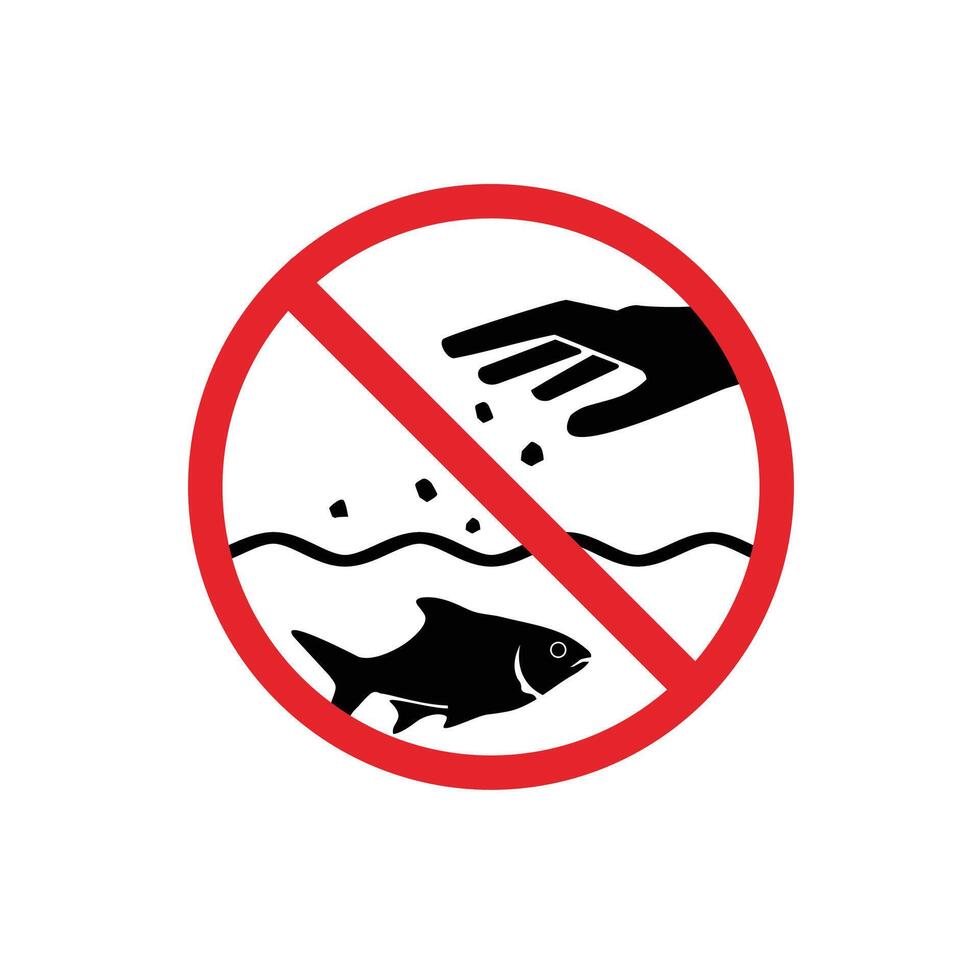 prohibited and dangerous signs. do not feed fish. it is forbidden to feed animals vector