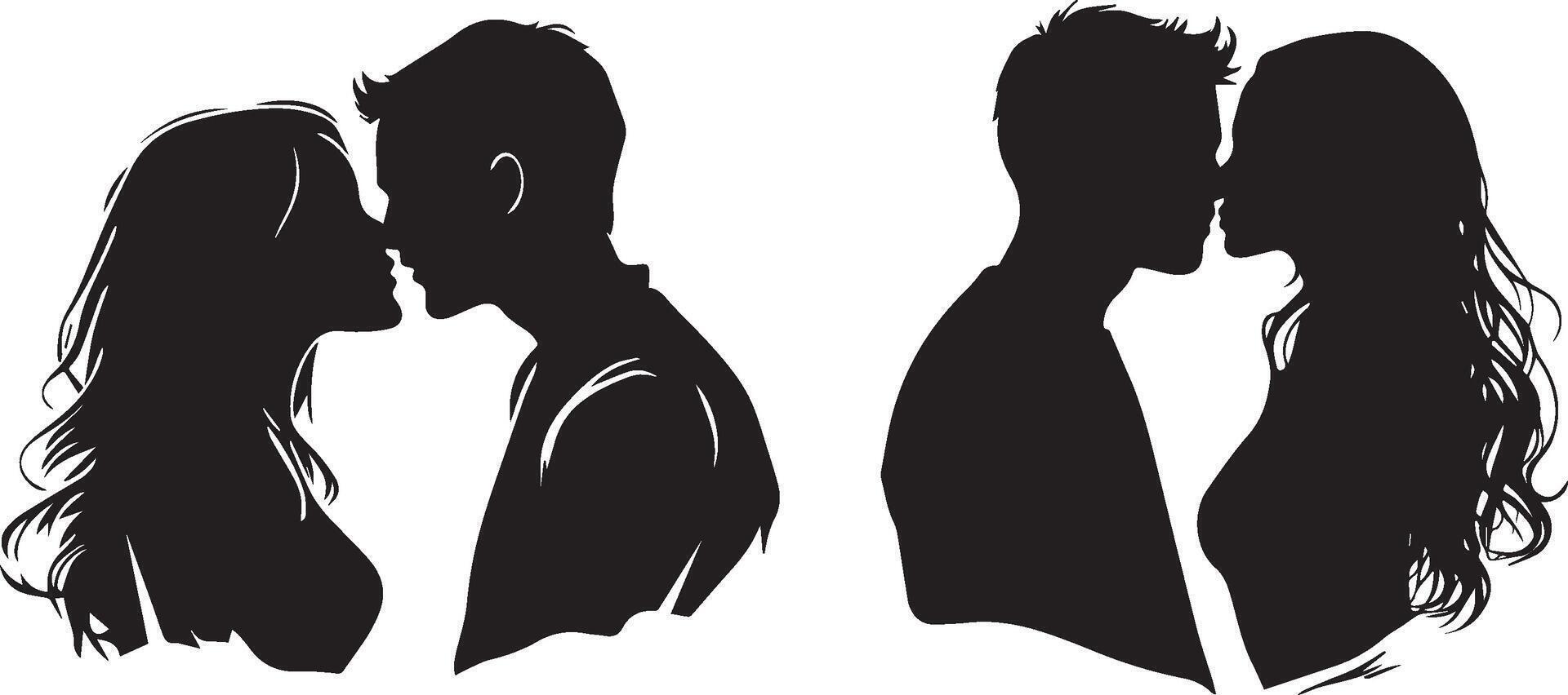Couple man and woman romance kissing design silhouette vector