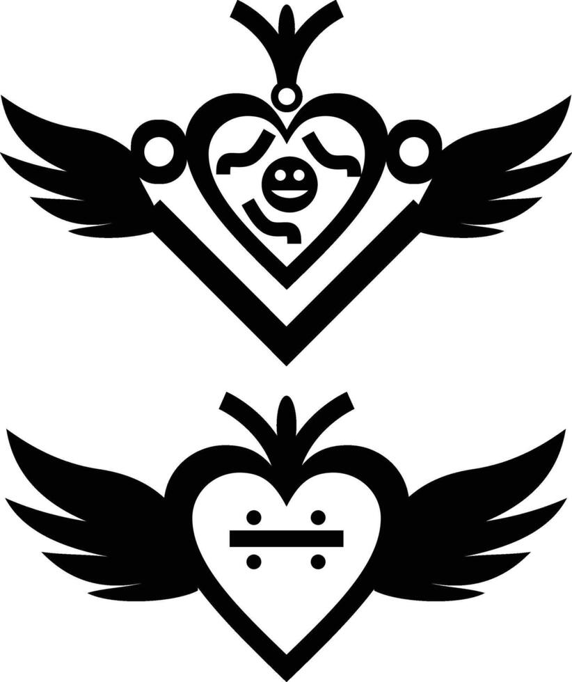 Black and white heart with wings vector