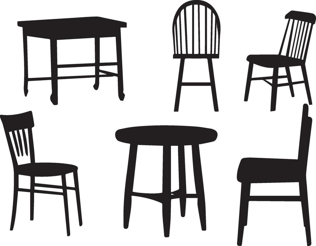 Furniture's set black and white chair and tables vector