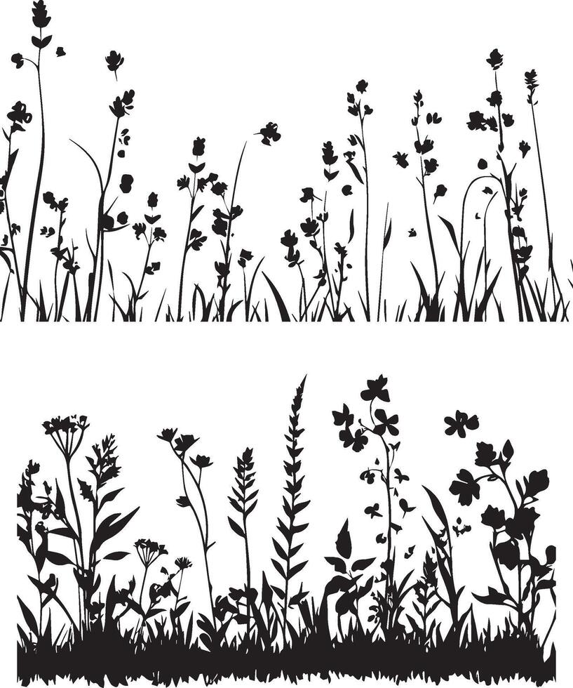 silhouettes of grass and flowers vector