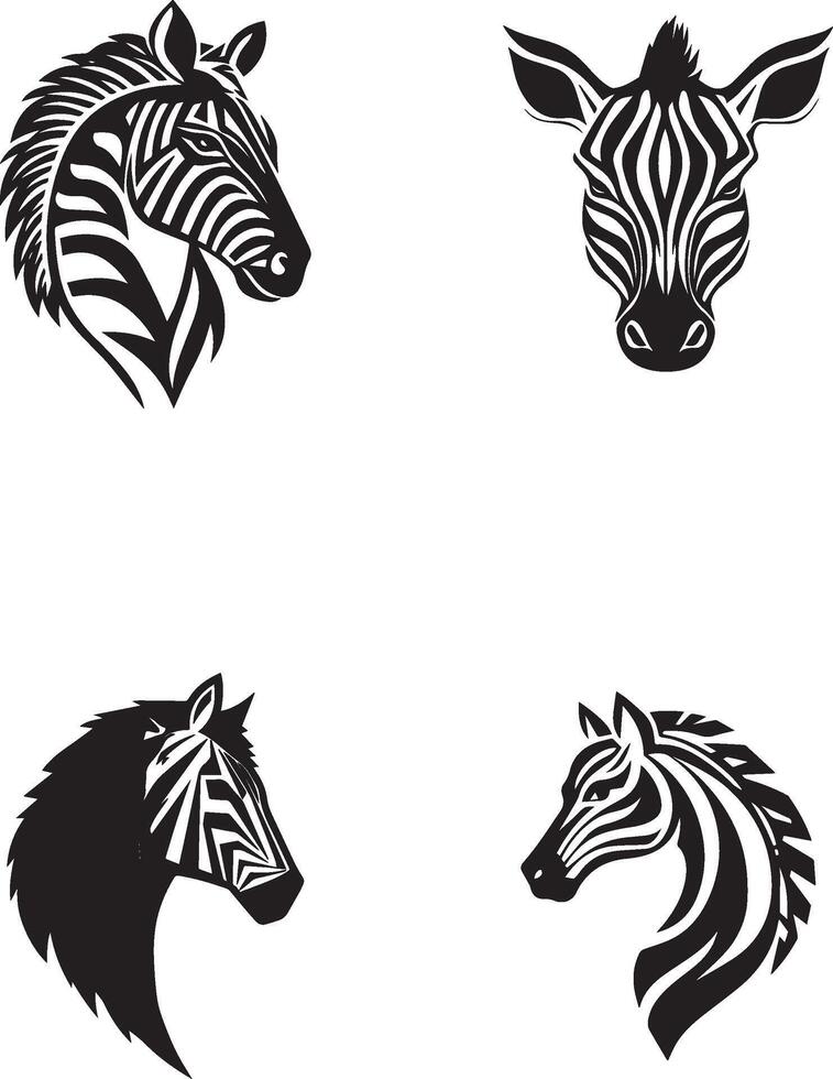 Set of Zebra head icon black and white vector