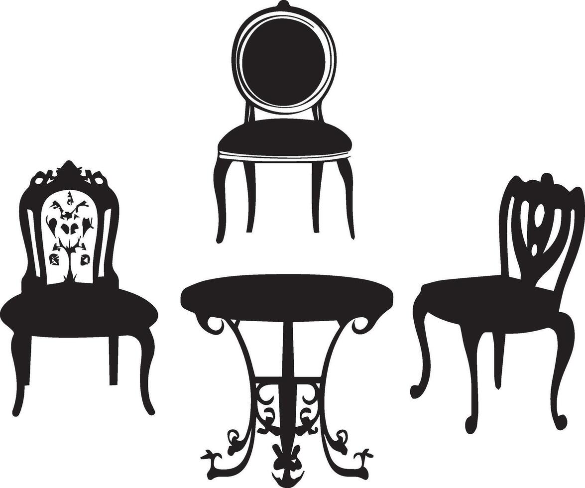 set of chairs and table icons vector