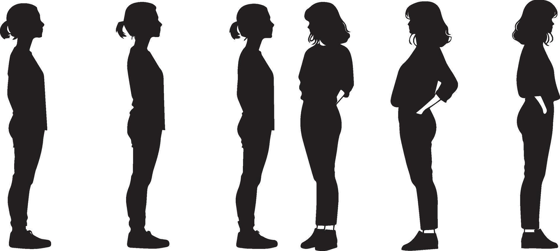 silhouette of a woman set line standing vector