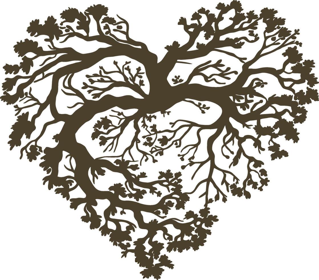 a heart shaped tree with branches and leaves vector