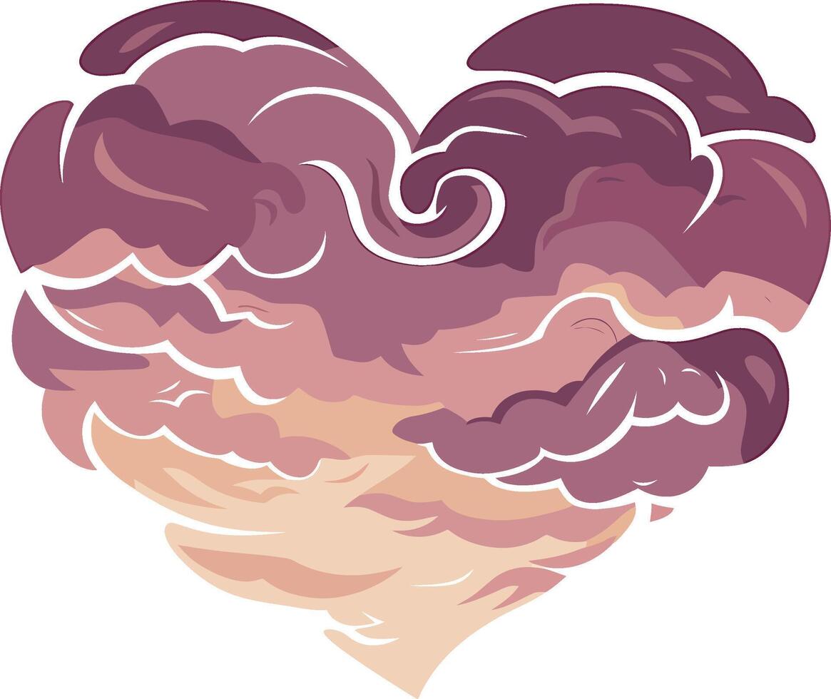 a heart shaped cloud with purple and pink clouds vector