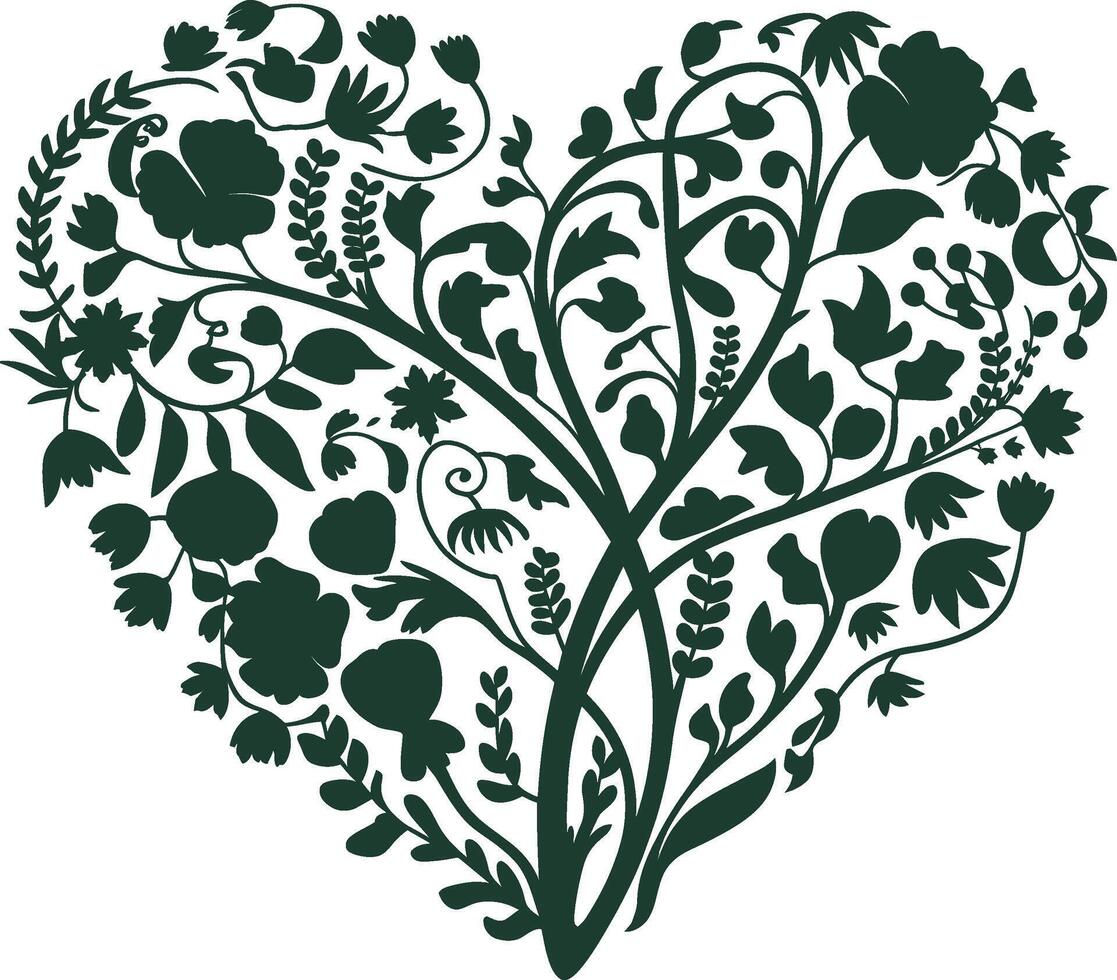 a heart shaped tree with flowers and leaves vector