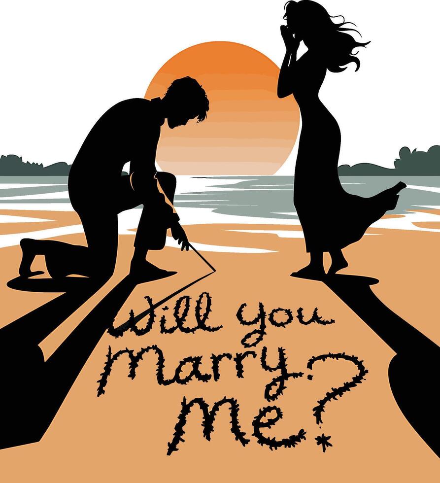 Illustration of a romantic couple during a heartfelt proposal moment. vector