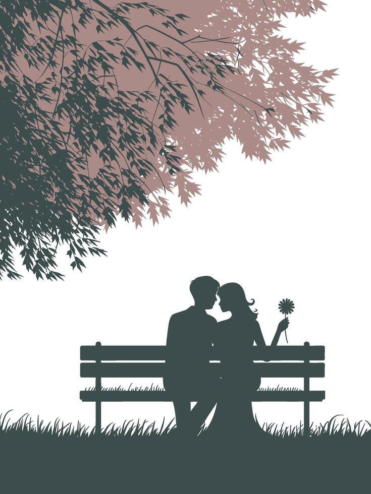 silhouette of a couple sitting on a bench vector