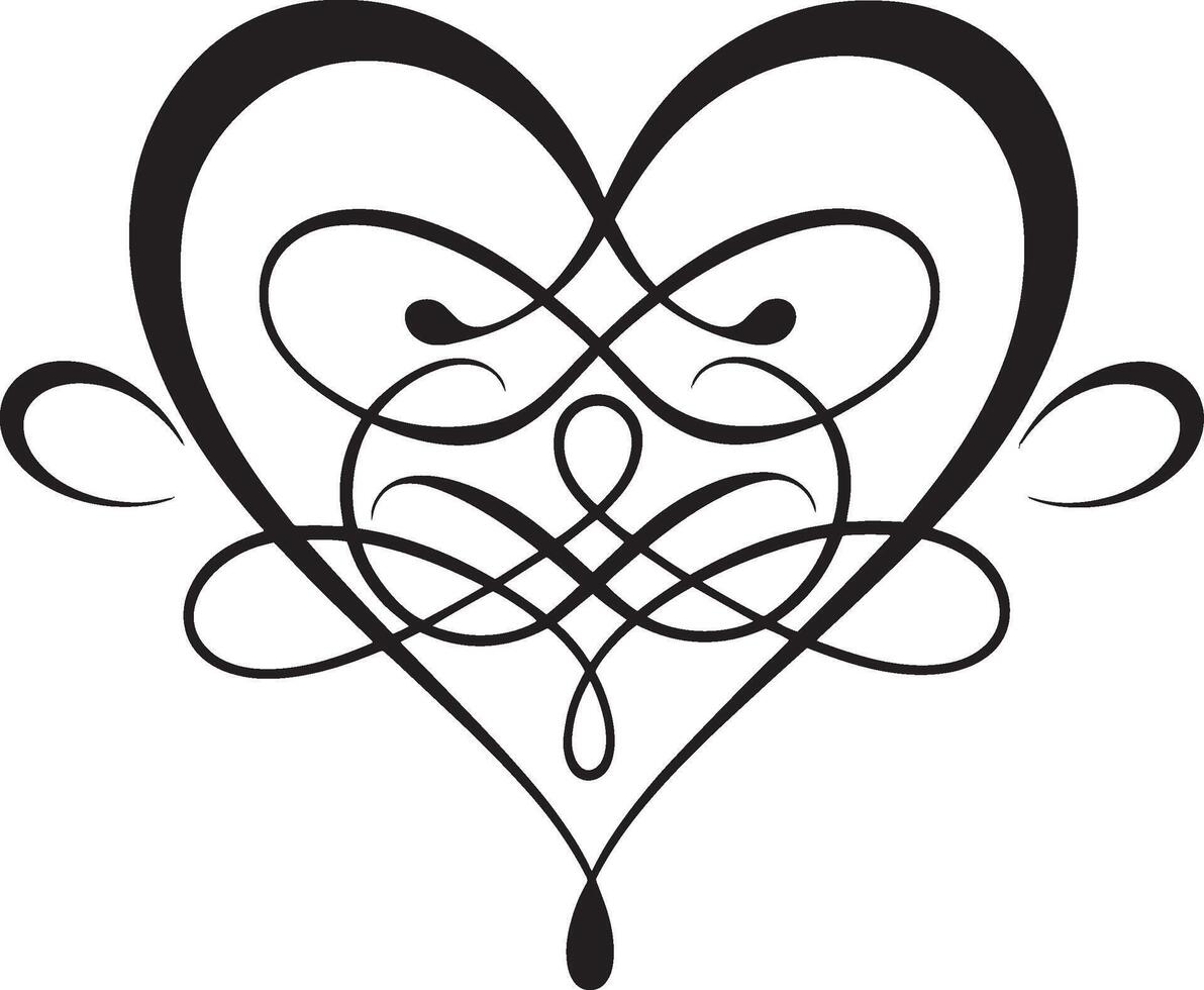 a black and white heart with swirls vector
