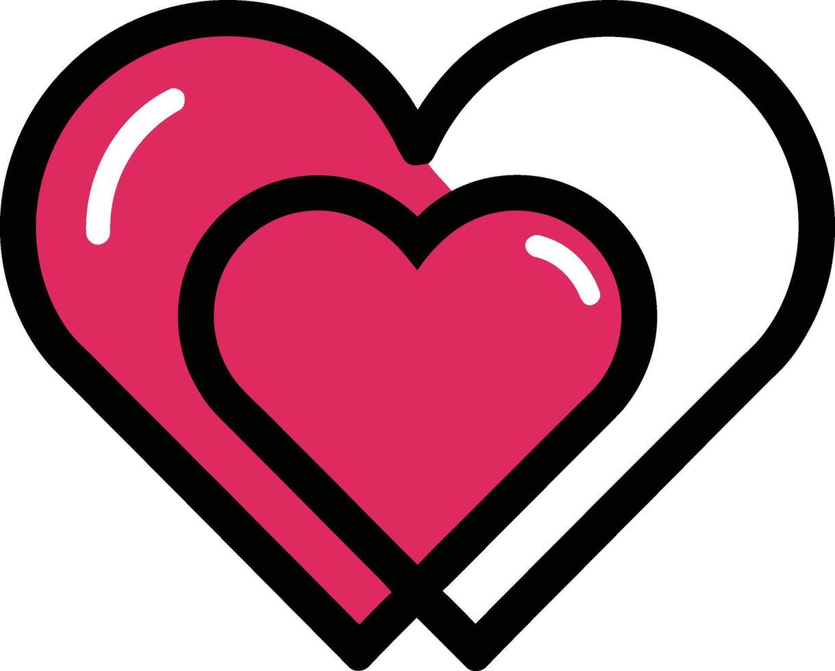 two hearts with one pink and one white silhouette vector