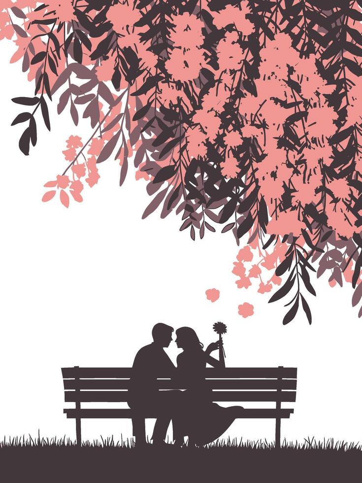 Couple enjoying a moment on a bench in a picturesque romantic setting vector