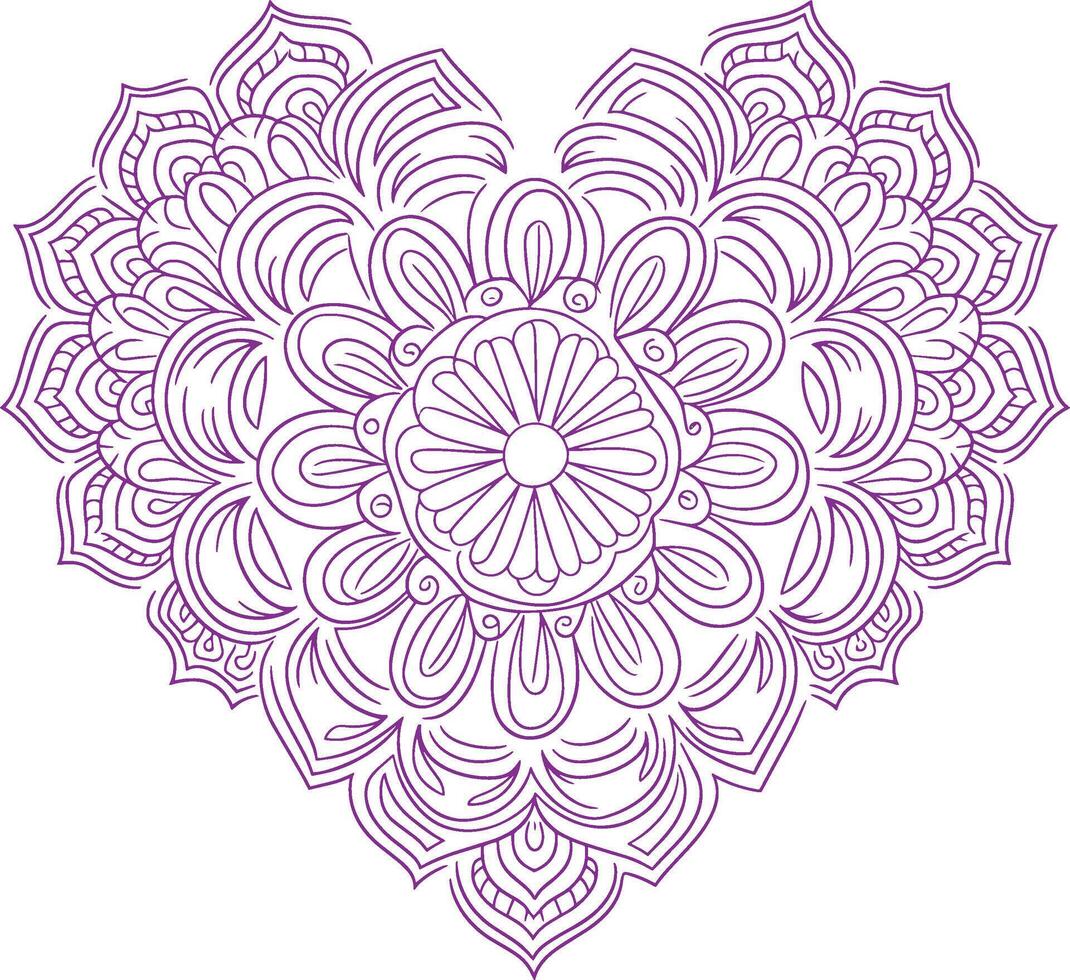 a heart shaped mandala with purple flowers vector