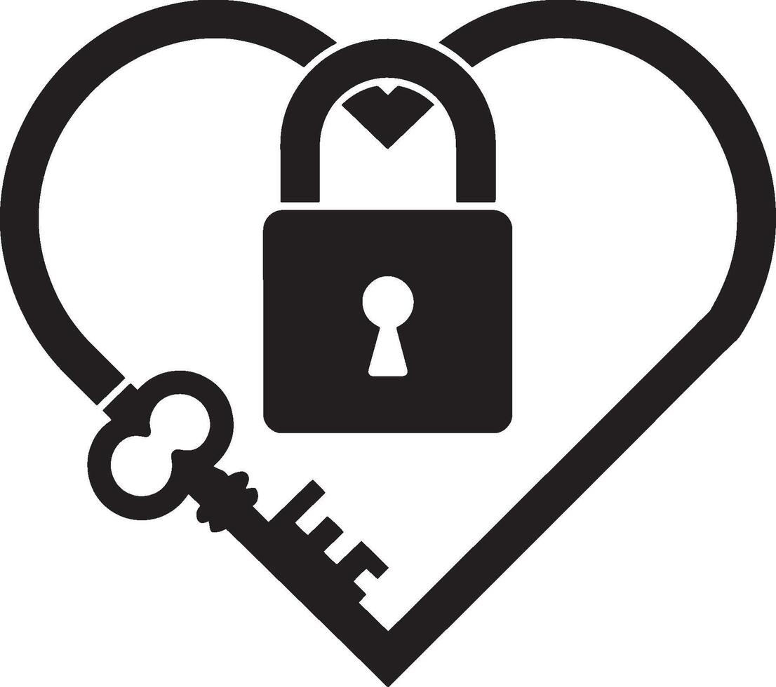 heart lock icon with key and padlock vector