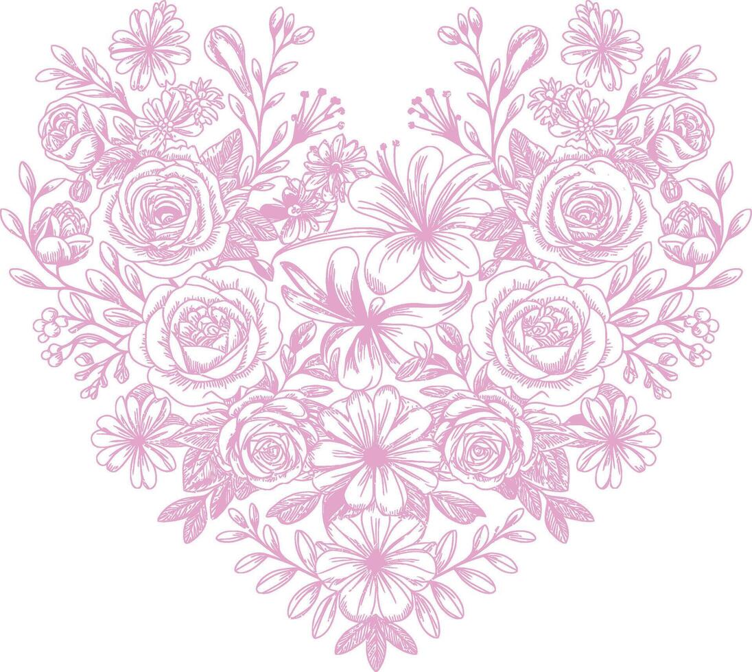 a heart shaped floral arrangement in pink vector