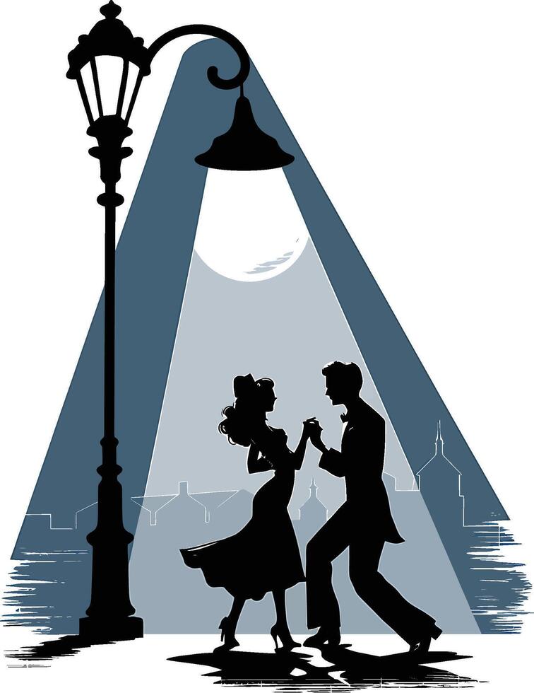 a couple dancing under a street lamp vector