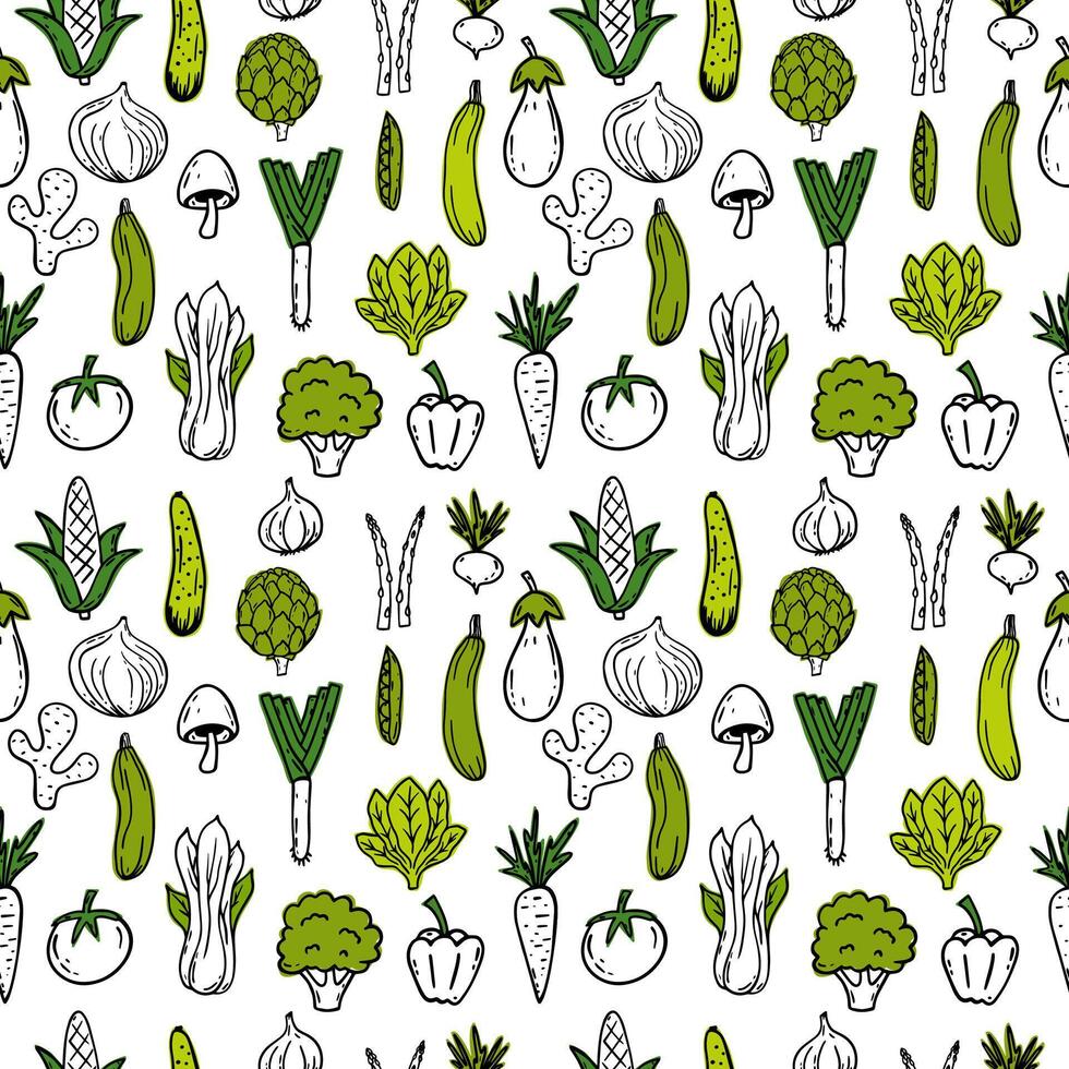 Hand drawn sketch green vegetables. Different healthy food. Isolated on white vector