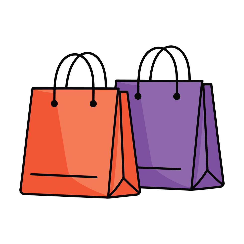 Shopping bag cartoon icon. Cute shopping bag with a cheerful design, perfect for websites, apps, or e-commerce branding. illustration isolated on white vector