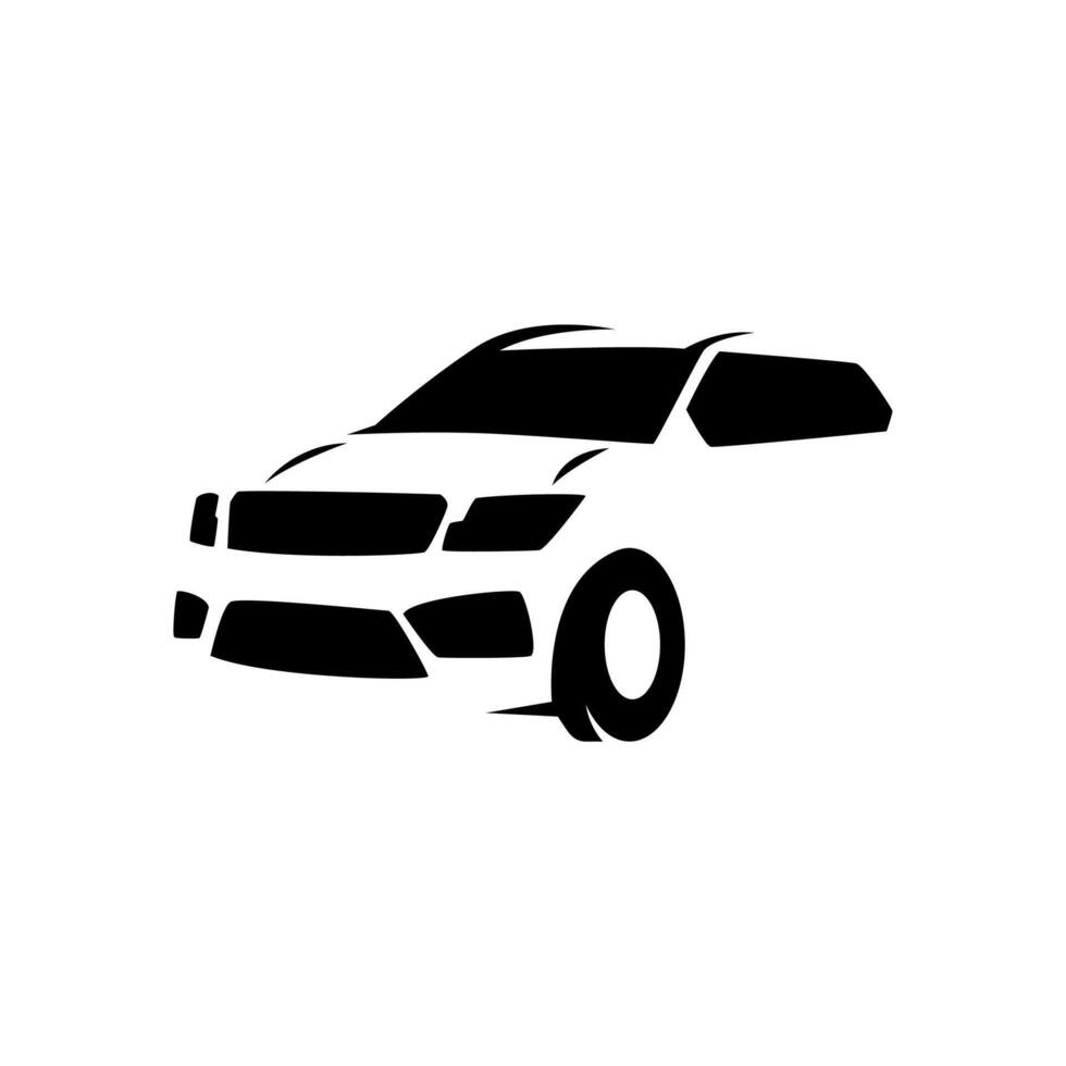 Car icon on white background, black silhouette vector