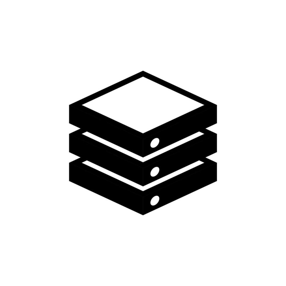 A black and white logo of a stack of three boxes vector