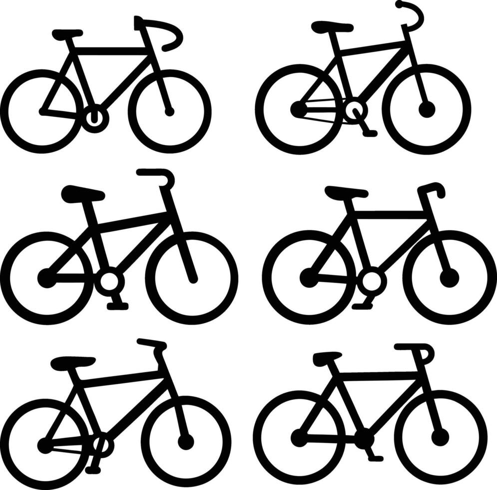 Simple Black Outline Bicycle Icons Set vector