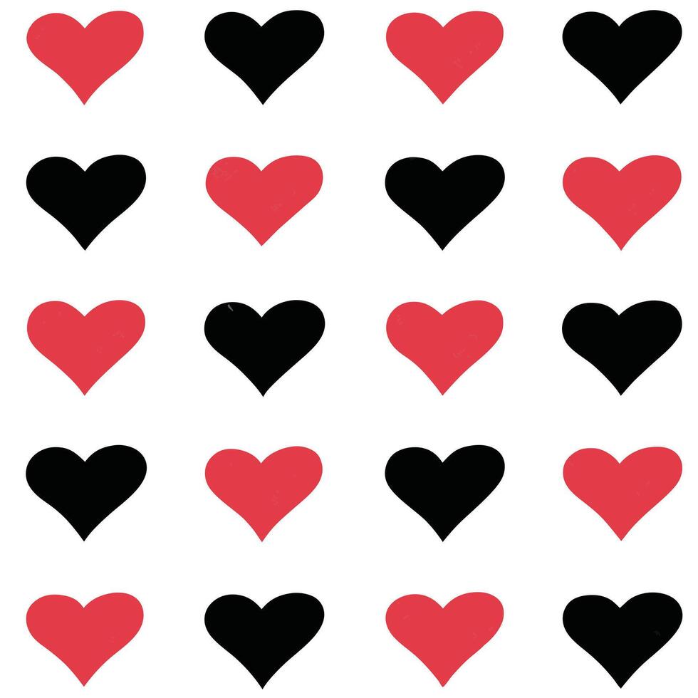 Seamless pattern of red and black hearts on white background vector