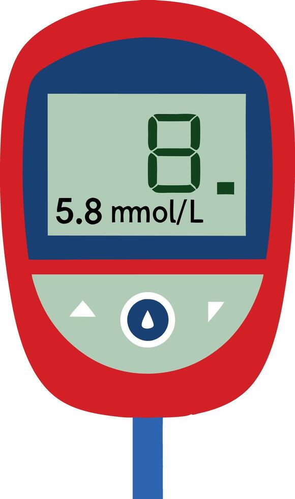 Digital blood glucose meter displaying 5.8 mmol L reading vector