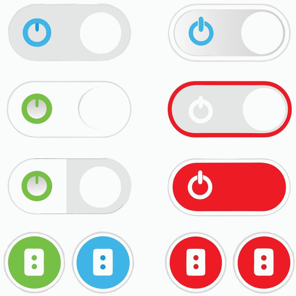 Toggle Switch Icons On Off Buttons, Power Symbols, UI Controls, Set, Digital Interface vector