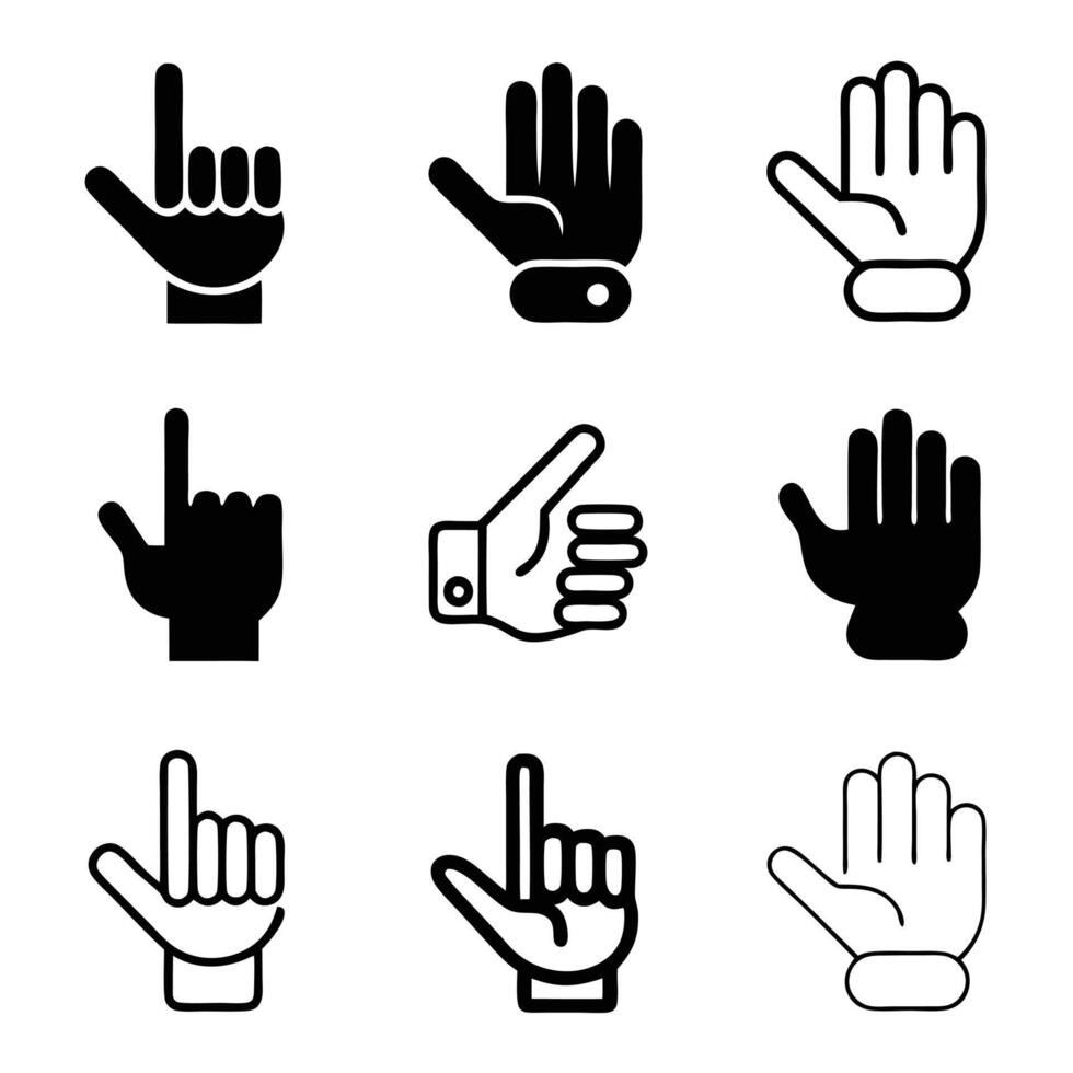 Hand Gesture Icons Pointer, Open Palm, Click Symbol, Set, UI UX Design, Minimalist Icons vector