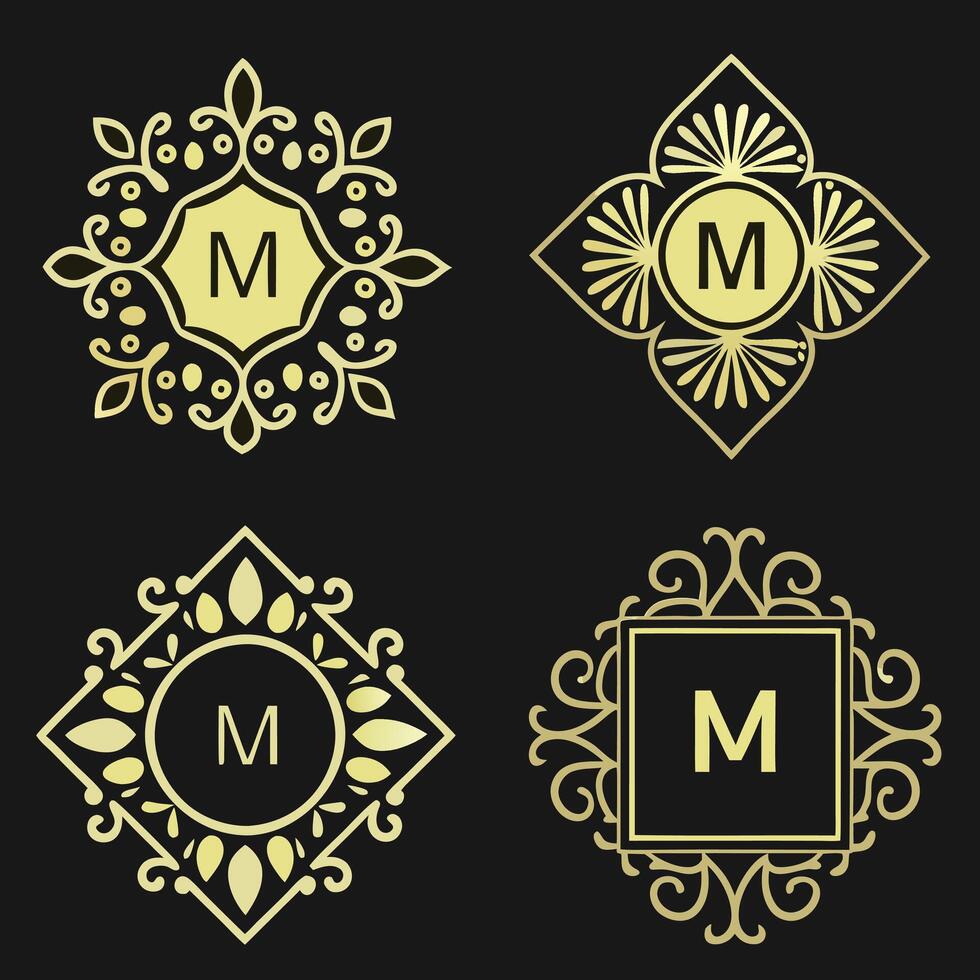 Luxury Monogram Logo Set Elegant Ornamental Letter M Vintage Royal Emblem Badge Design vector