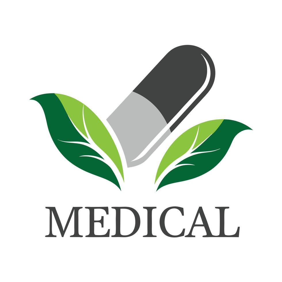 Natural Medicine Logo with Capsule and Leave vector